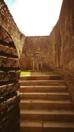 Staircase leading towards temple against sky