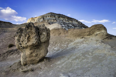 Rock formations on mountain against sky