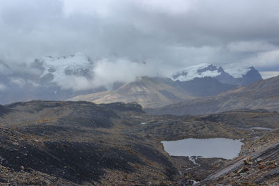 Aerial view of snowcapped mountains against sky