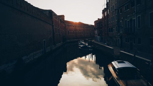 Canal amidst buildings against clear sky