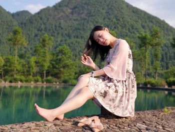 Young woman in a lake