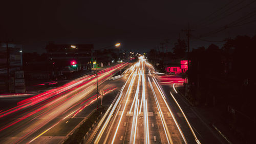 Light trails on road at night