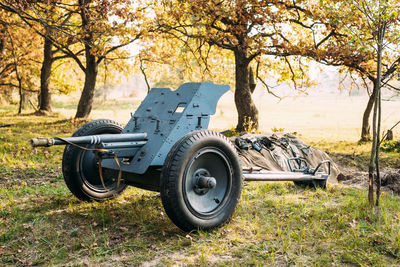 Vintage car on field