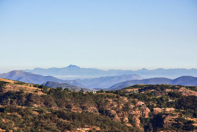 Scenic view of mountains against clear sky