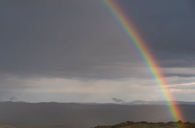 Scenic view of rainbow against sky during sunset