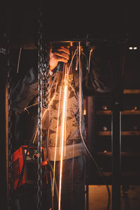 View of fire at night