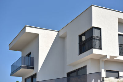 Low angle view of building against clear blue sky