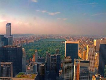 City skyline at sunset