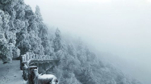 Scenic view of snow covered land against sky