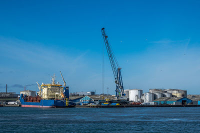 Grenaa harbour view in sunshine, denmark