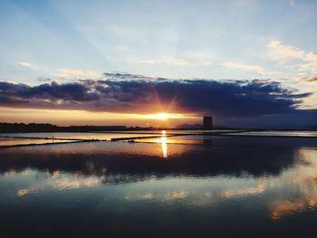 Scenic view of lake against sky during sunset