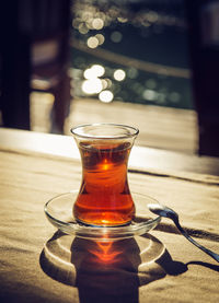 Close-up of tea in cup on table