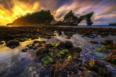 Beautiful sunrise scenery at atuh beach nusapenida klungkung bali