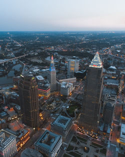 High angle view of buildings in city