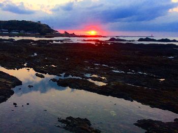 Scenic view of sea against sky during sunset