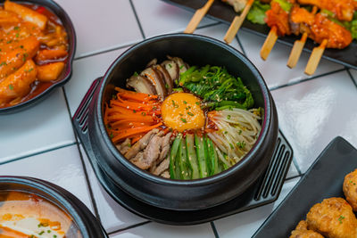 High angle view of food on table