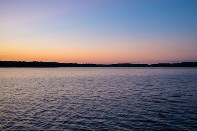 Scenic view of sea against clear sky during sunset