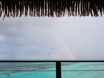 Scenic view of rainbow over sea against sky