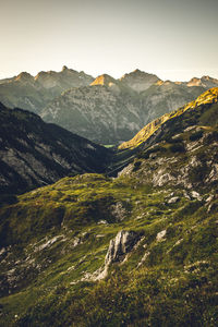 Scenic view of mountains against clear sky