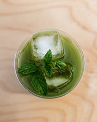 High angle view of drink on table