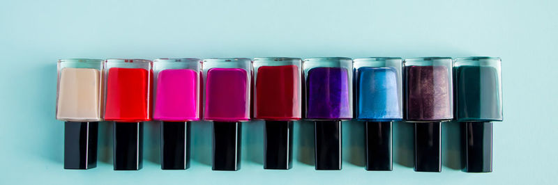 Panoramic view of colored nail polish 