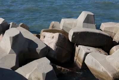 High angle view of rocks on beach