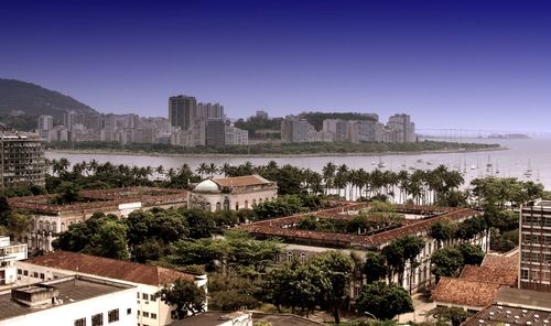 View of cityscape against clear sky