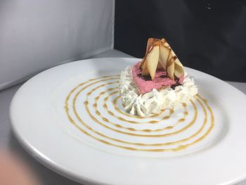 Close-up of cake in plate on table