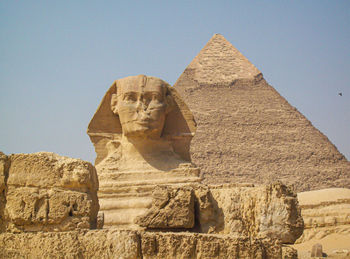 Low angle view of statue against clear sky