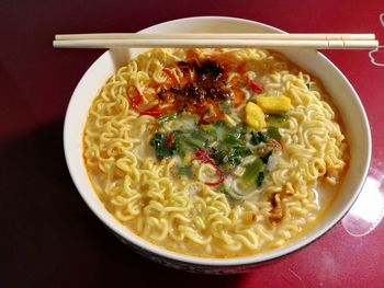 High angle view of meal served in bowl