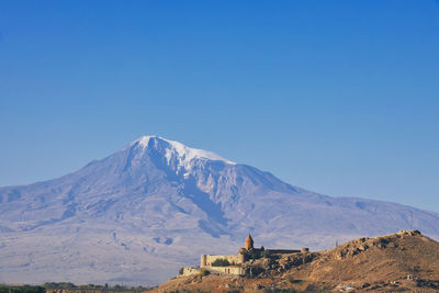 Snowcapped mountain against blue sky