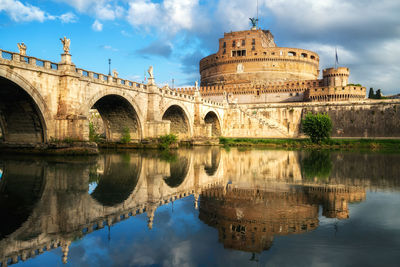 Reflection of arch bridge in water