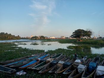 View of boats in river