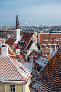 High angle view of houses in city