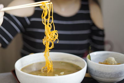 Close-up of noodles in bowl