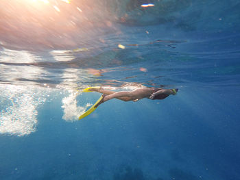 Woman swimming in sea