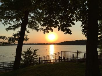 Sunset over calm lake