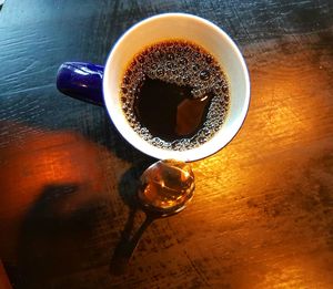 High angle view of coffee on table