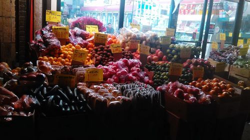 Various fruits for sale at market stall