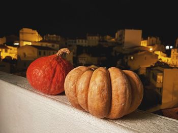 Close-up of pumpkins on table