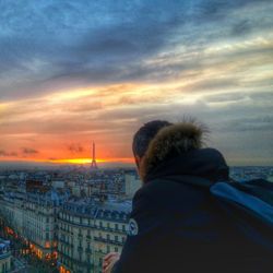 Silhouette of city at sunset