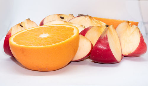 High angle view of orange fruit on table