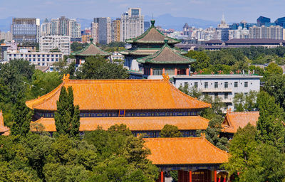 High angle view of buildings in city