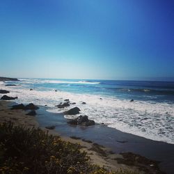 Scenic view of sea against clear sky