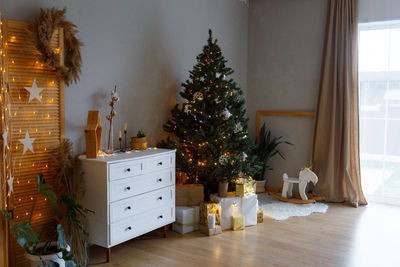 Scandinavian interior with christmas decorations 