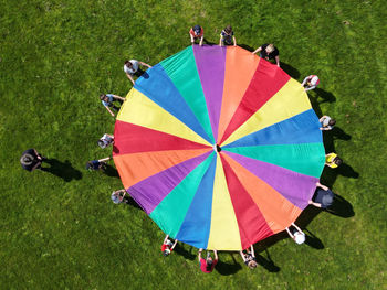 High angle view of colorful umbrella