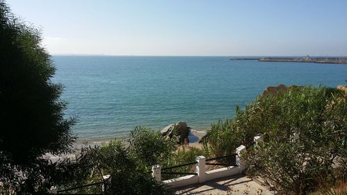 Scenic view of sea against clear sky