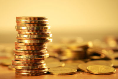 Close-up of coin on table