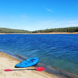 Scenic view of lake against blue sky