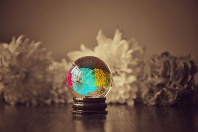 Flowers seen through crystal ball